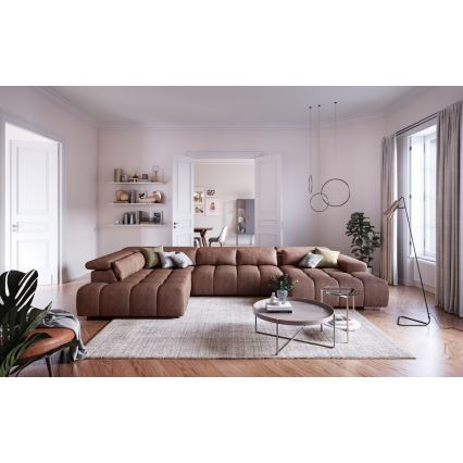 U-förmiges Eck-Sofa mit Kopfstützen TROPEA braun