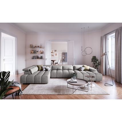 U-förmiges Eck-Sofa mit Kopfstützen TROPEA grau