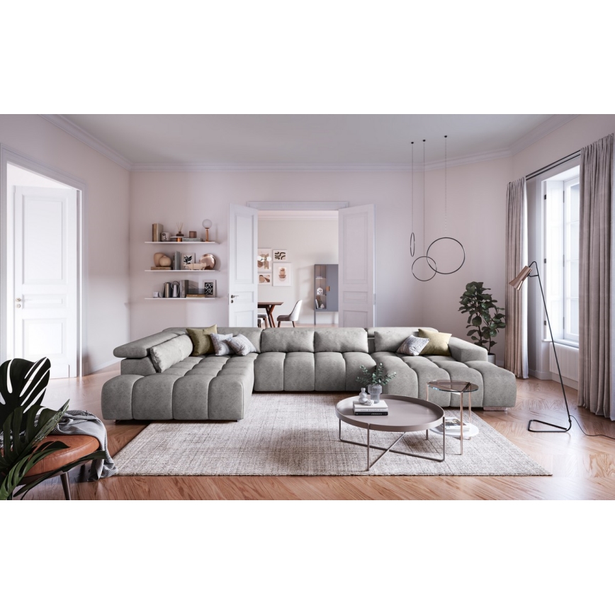 U-förmiges Eck-Sofa mit Kopfstützen TROPEA grau