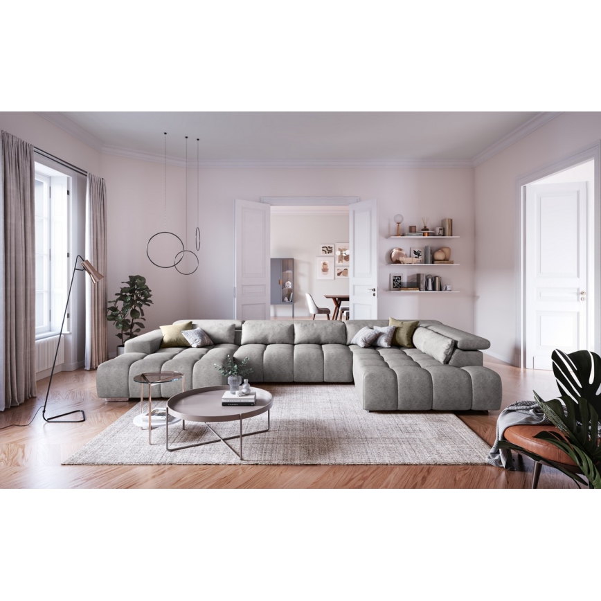 U-förmiges Eck-Sofa mit Kopfstützen TROPEA grau