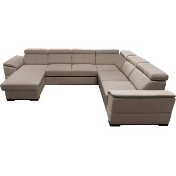 U-förmiges Ecksofa mit Schlaffunktion, universell montierbarer Ecke und Stauraum GRANADA Beige