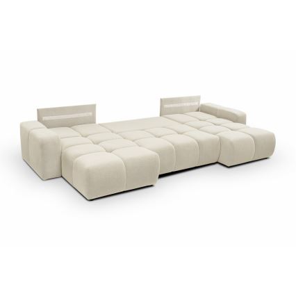 U-förmiges Klapp-Polstersofa mit Stauraum ALMADA beige
