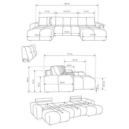 U-förmiges Klapp-Polstersofa mit Stauraum ALMADA beige