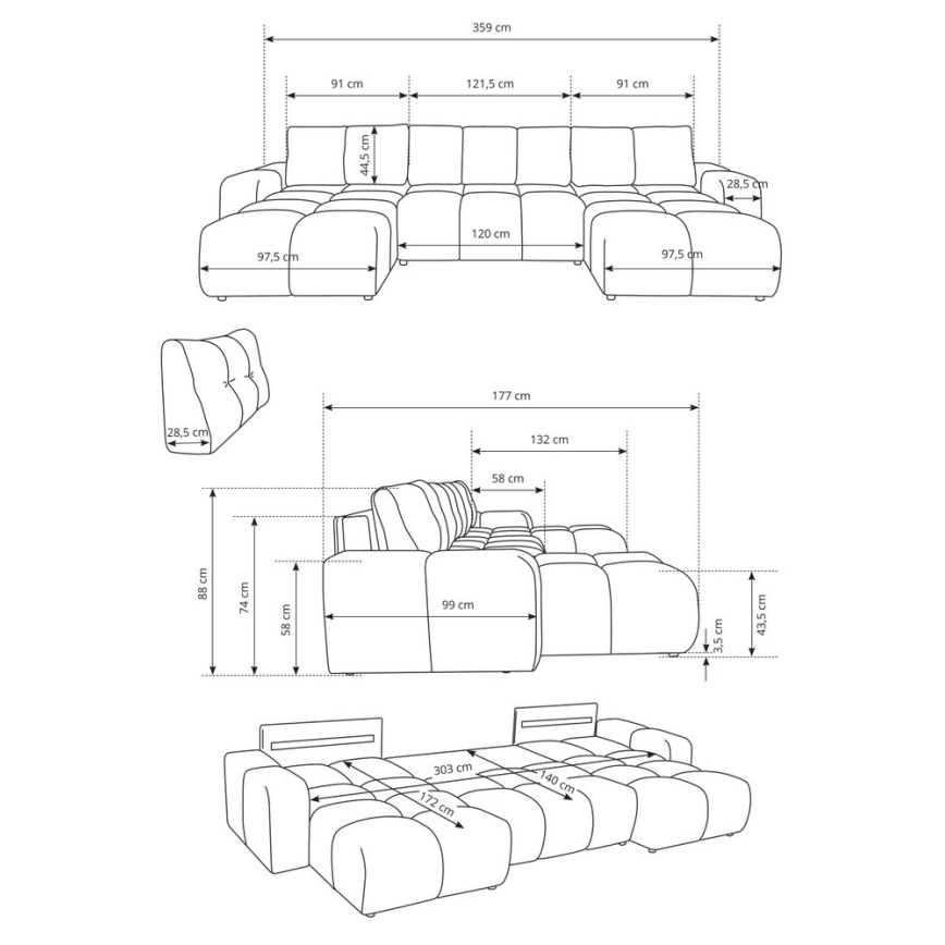 U-förmiges Klapp-Polstersofa mit Stauraum ALMADA beige