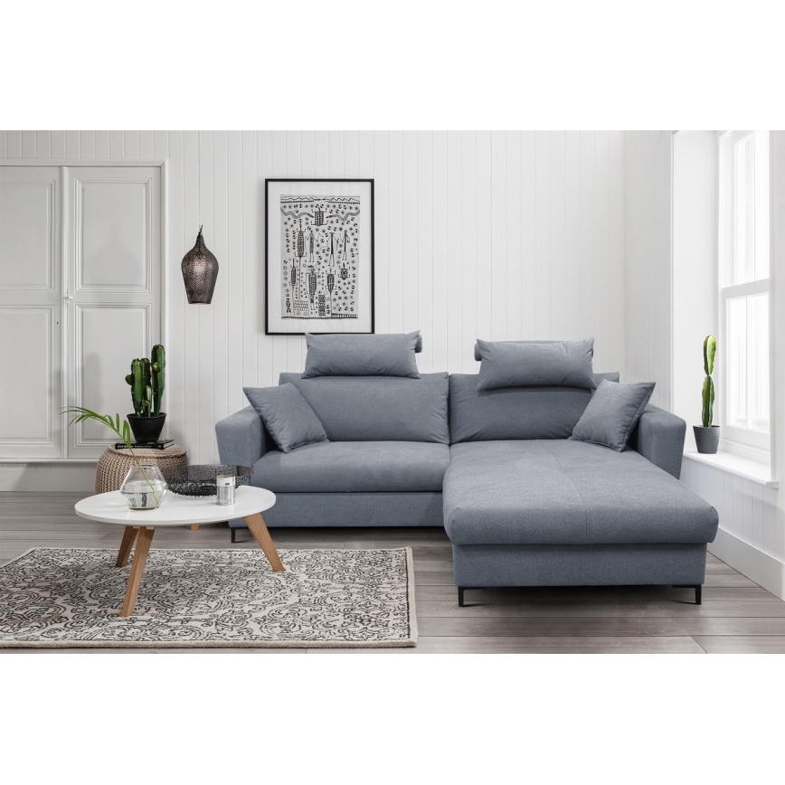 U-förmiges, klappbares Eck-Polstersofa HORTA rechts dunkelgrau