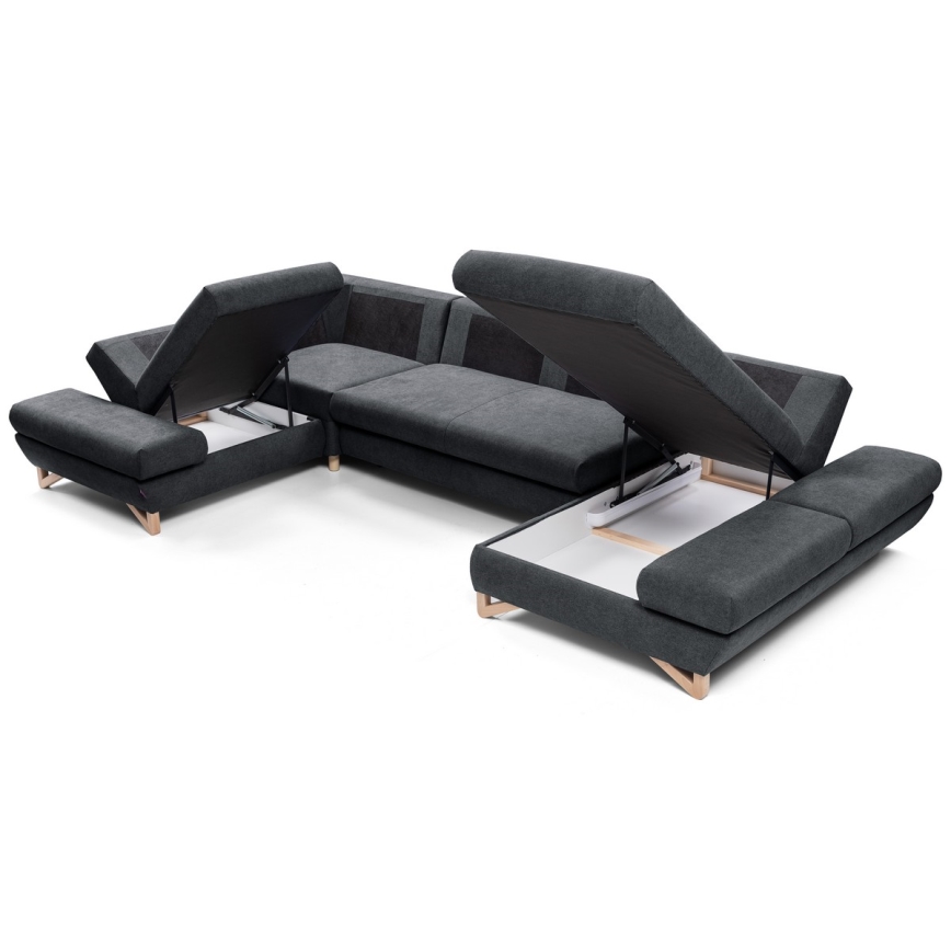 U-förmiges, klappbares Eck-Polstersofa mit Stauraum AVESTA links anthrazit