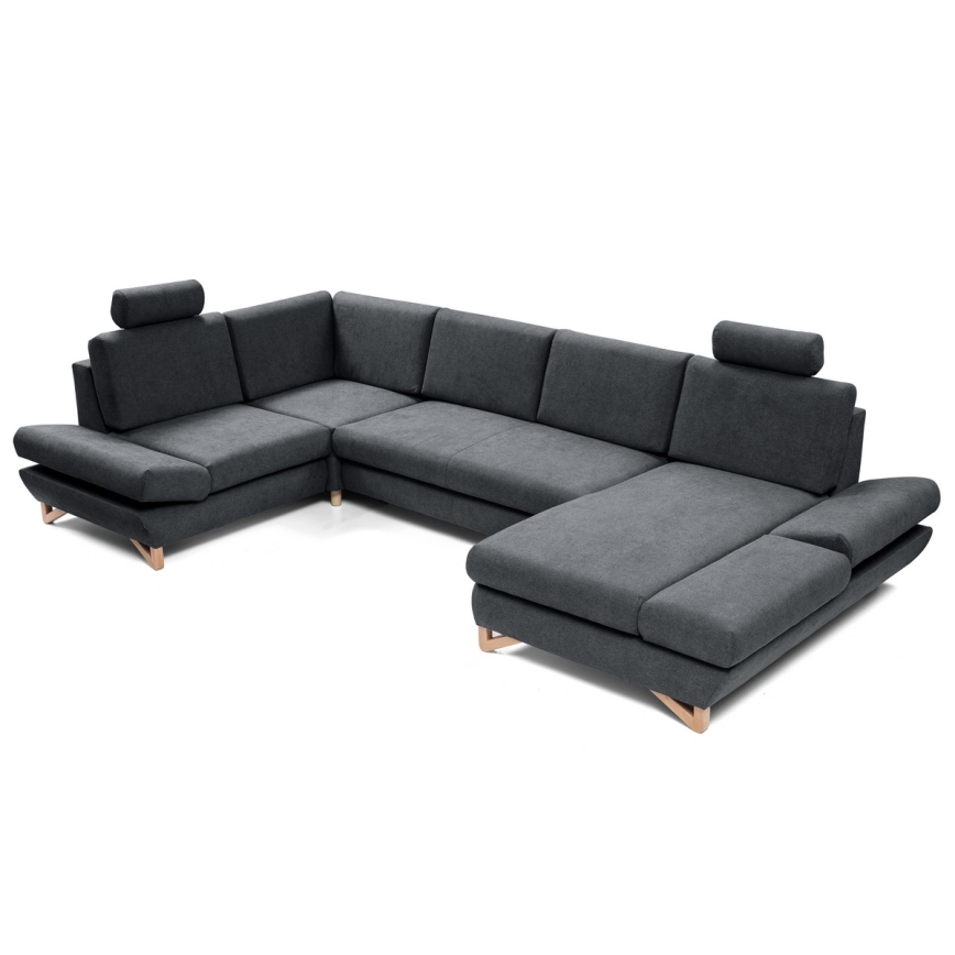 U-förmiges, klappbares Eck-Polstersofa mit Stauraum AVESTA links anthrazit
