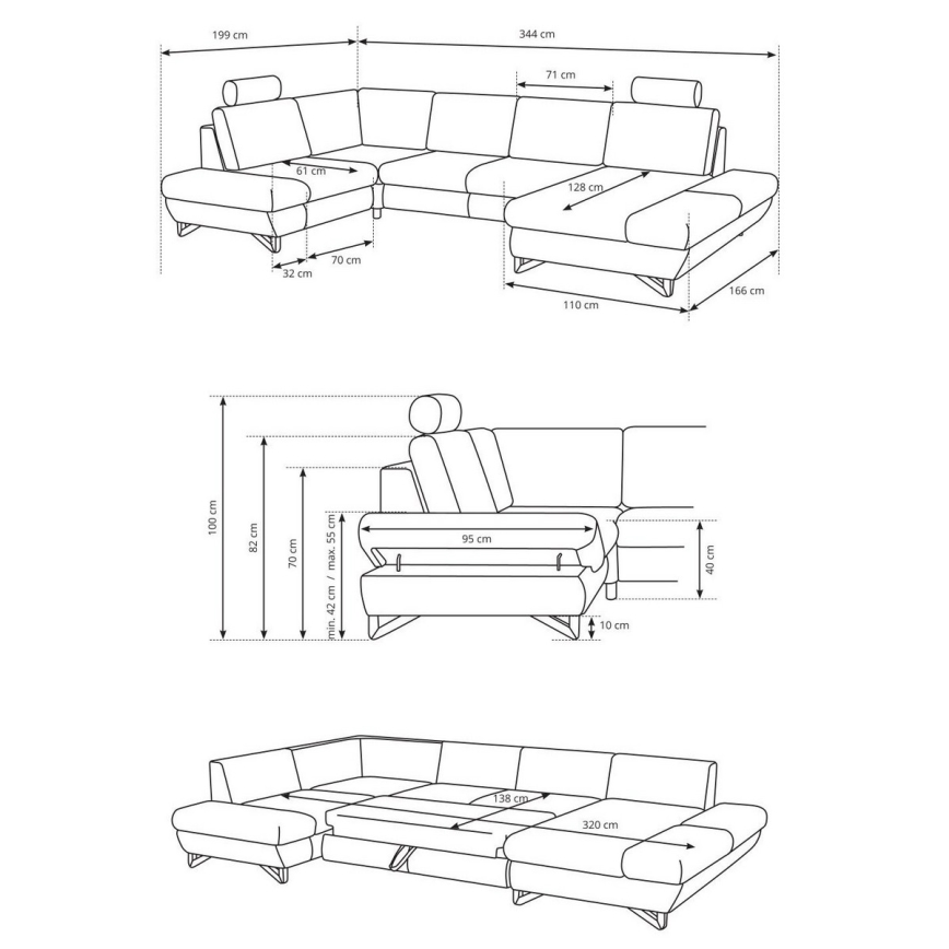U-förmiges, klappbares Eck-Polstersofa mit Stauraum AVESTA links anthrazit