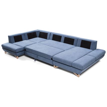 U-förmiges, klappbares Eck-Polstersofa mit Stauraum AVESTA links blau