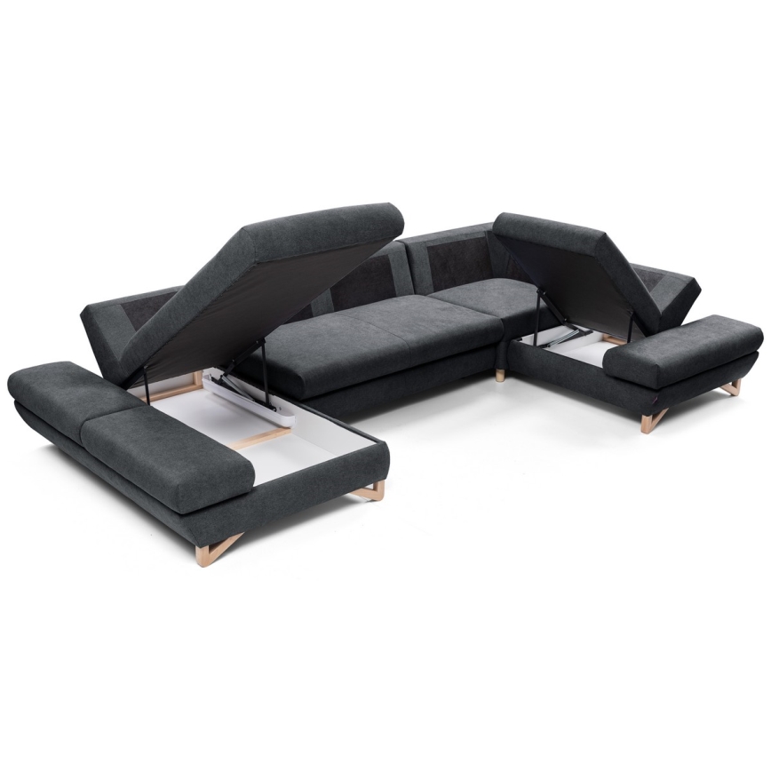 U-förmiges, klappbares Eck-Polstersofa mit Stauraum AVESTA rechts anthrazit