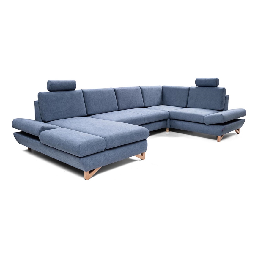 U-förmiges, klappbares Eck-Polstersofa mit Stauraum AVESTA rechts blau