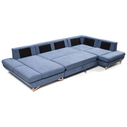 U-förmiges, klappbares Eck-Polstersofa mit Stauraum AVESTA rechts blau