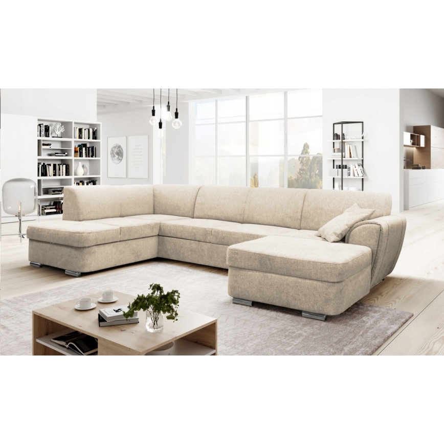 U-förmiges, klappbares Eck-Polstersofa SERPA links beige