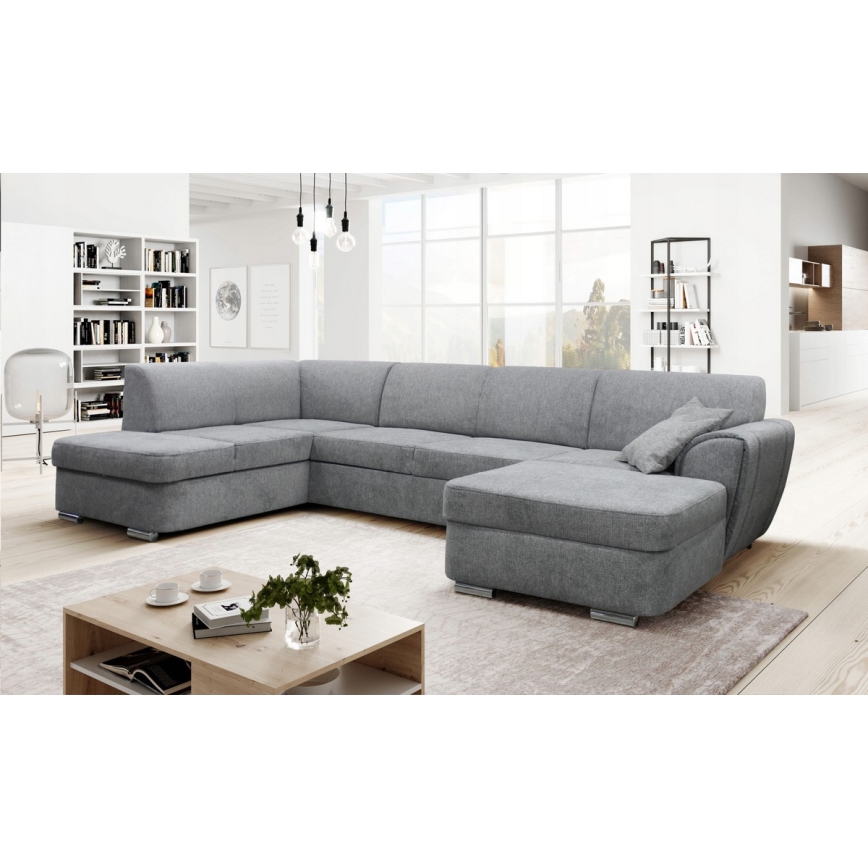 U-förmiges, klappbares Eck-Polstersofa SERPA links grau