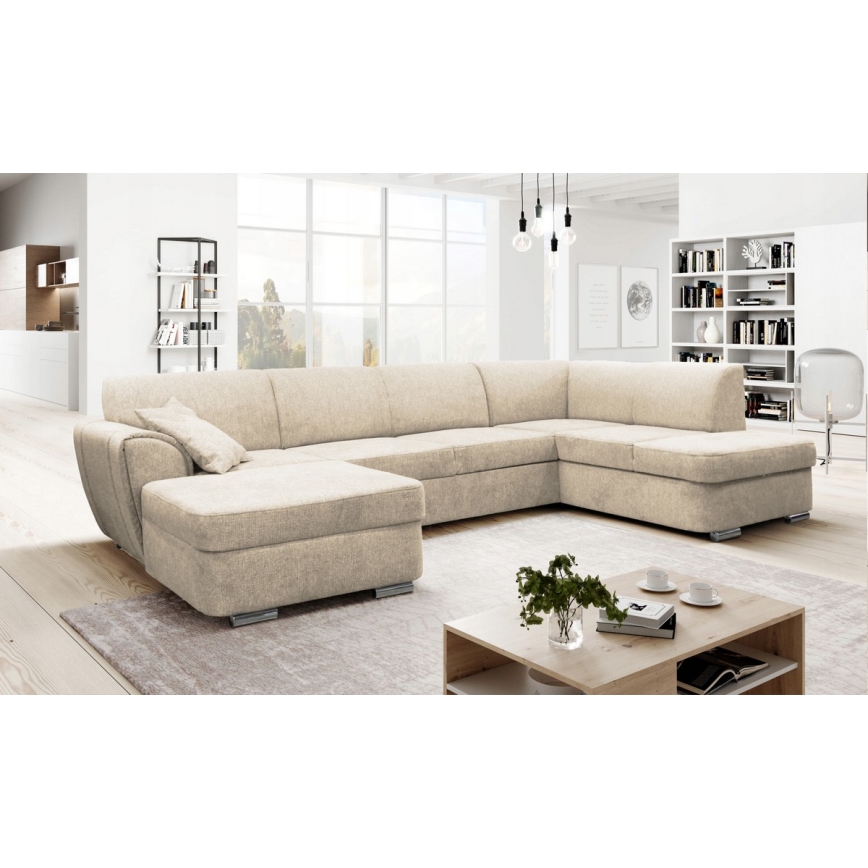 U-förmiges, klappbares Eck-Polstersofa SERPA rechts beige