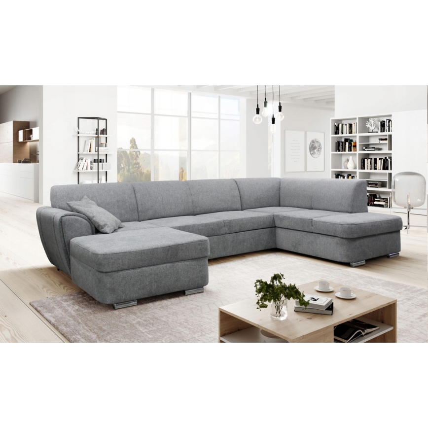 U-förmiges, klappbares Eck-Polstersofa SERPA rechts grau