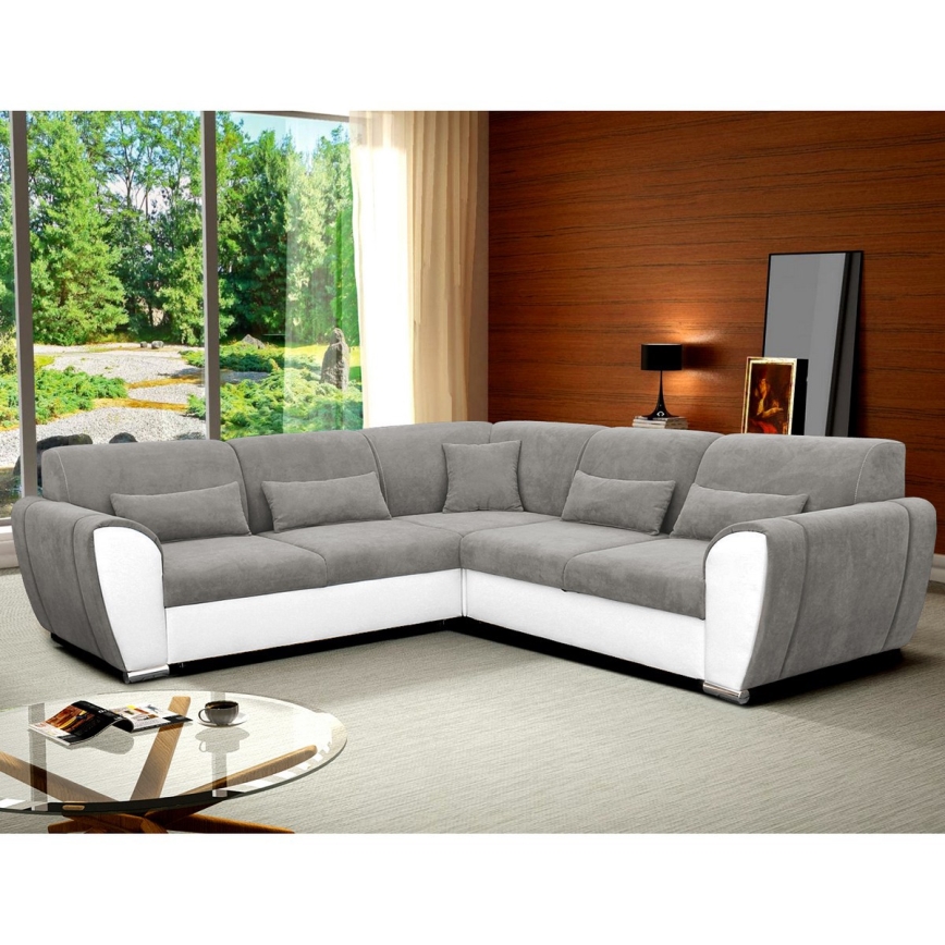 U-förmiges, klappbares Eck-Polstersofa VISEU links grau/weiß