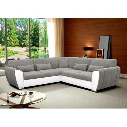U-förmiges, klappbares Eck-Polstersofa VISEU links grau/weiß