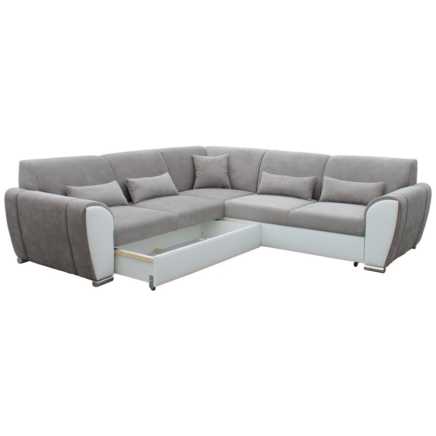U-förmiges, klappbares Eck-Polstersofa VISEU links grau/weiß