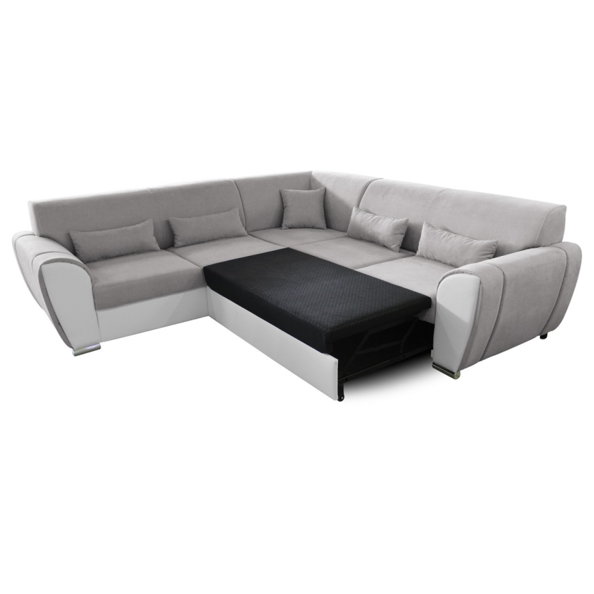 U-förmiges, klappbares Eck-Polstersofa VISEU links grau/weiß