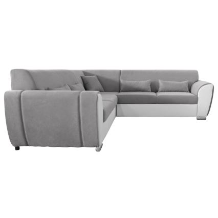 U-förmiges, klappbares Eck-Polstersofa VISEU links grau/weiß