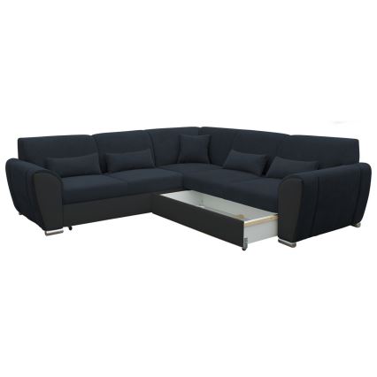 U-förmiges, klappbares Eck-Polstersofa VISEU rechts anthrazit/schwarz