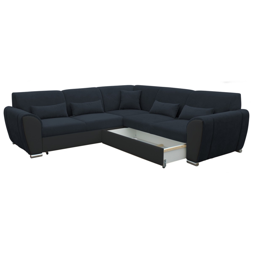 U-förmiges, klappbares Eck-Polstersofa VISEU rechts anthrazit/schwarz