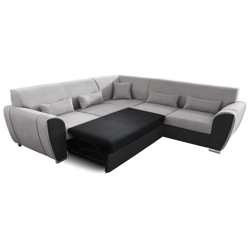 U-förmiges, klappbares Eck-Polstersofa VISEU rechts grau/schwarz