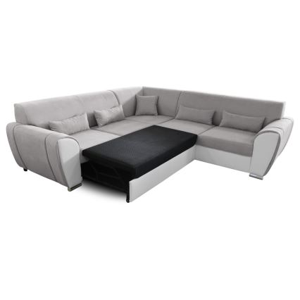 U-förmiges, klappbares Eck-Polstersofa VISEU rechts grau/weiß