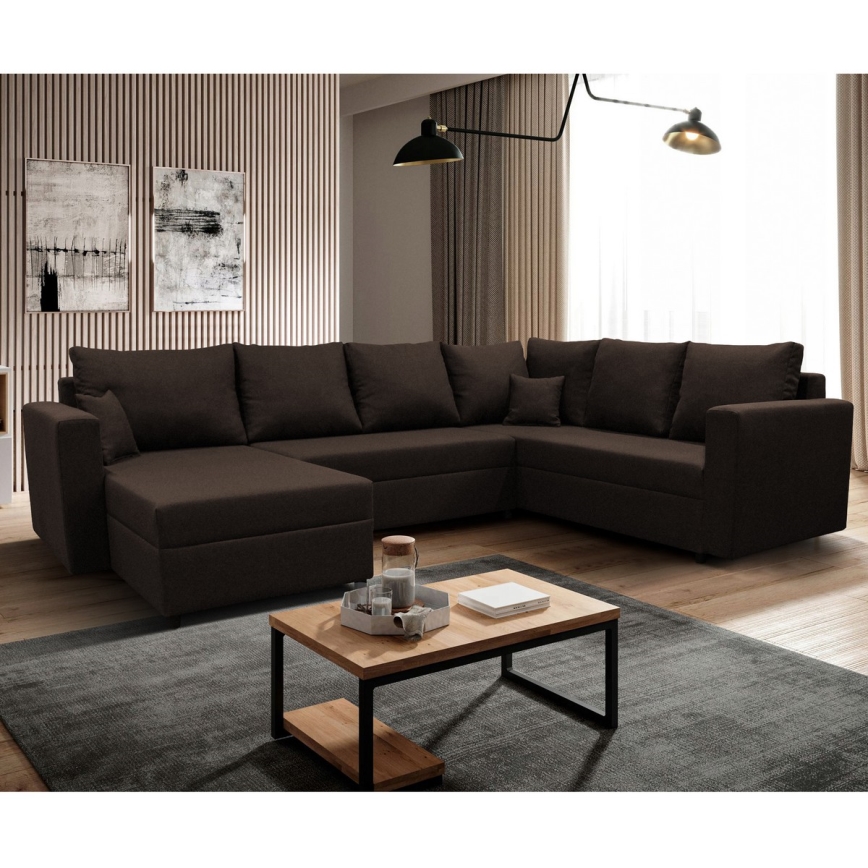 U-förmiges, klappbares Universal-Polster-Ecksofa SEYA braun