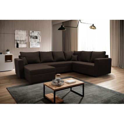 U-förmiges, klappbares Universal-Polster-Ecksofa SEYA braun