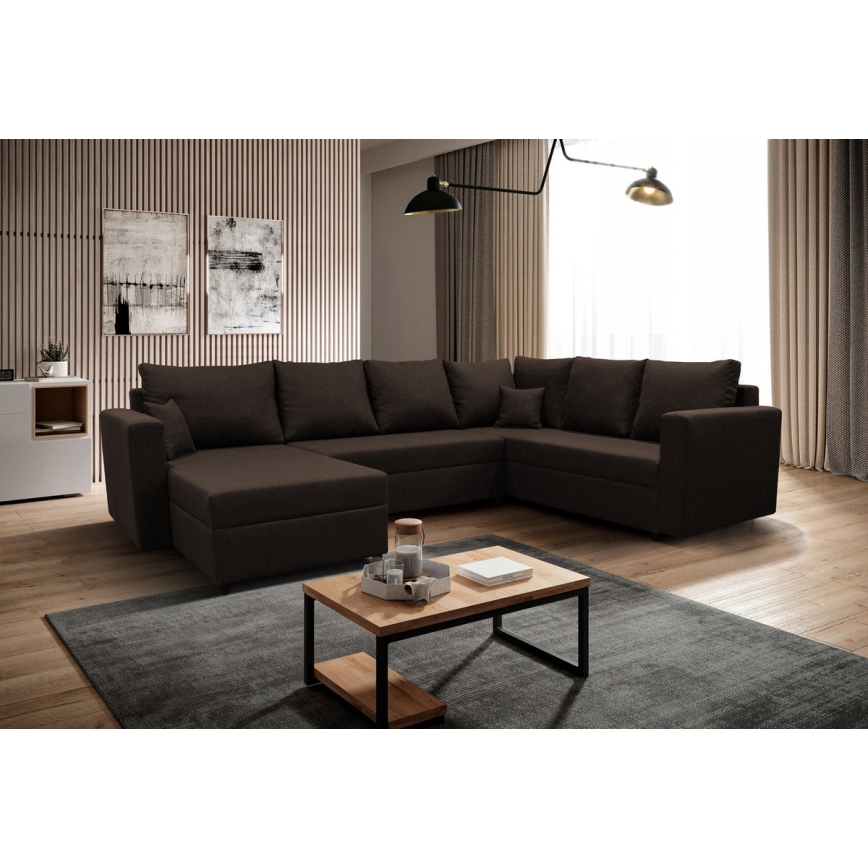 U-förmiges, klappbares Universal-Polster-Ecksofa SEYA braun