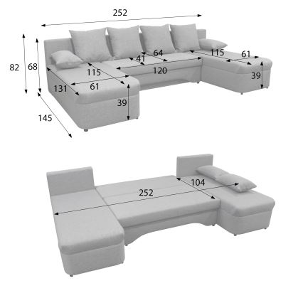 Universelles U-Ecksofa mit Schlaffunktion und Stauraum ALMEIDA, grau