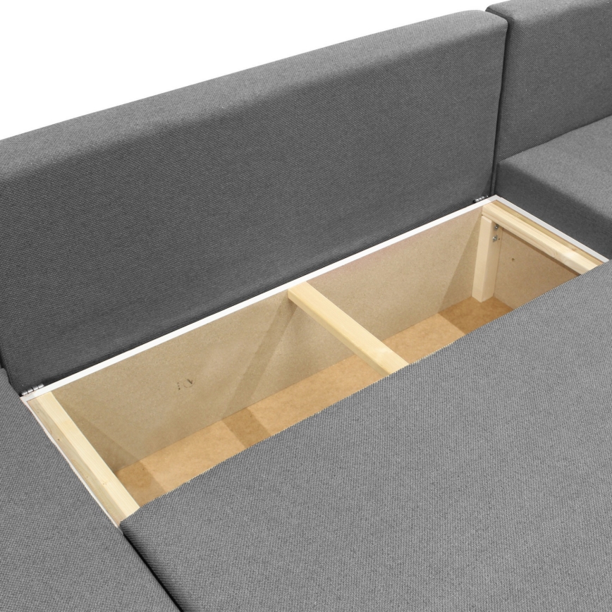 Universelles, ausklappbares U‑förmiges Ecksofa mit Stauraum SEYA, grau