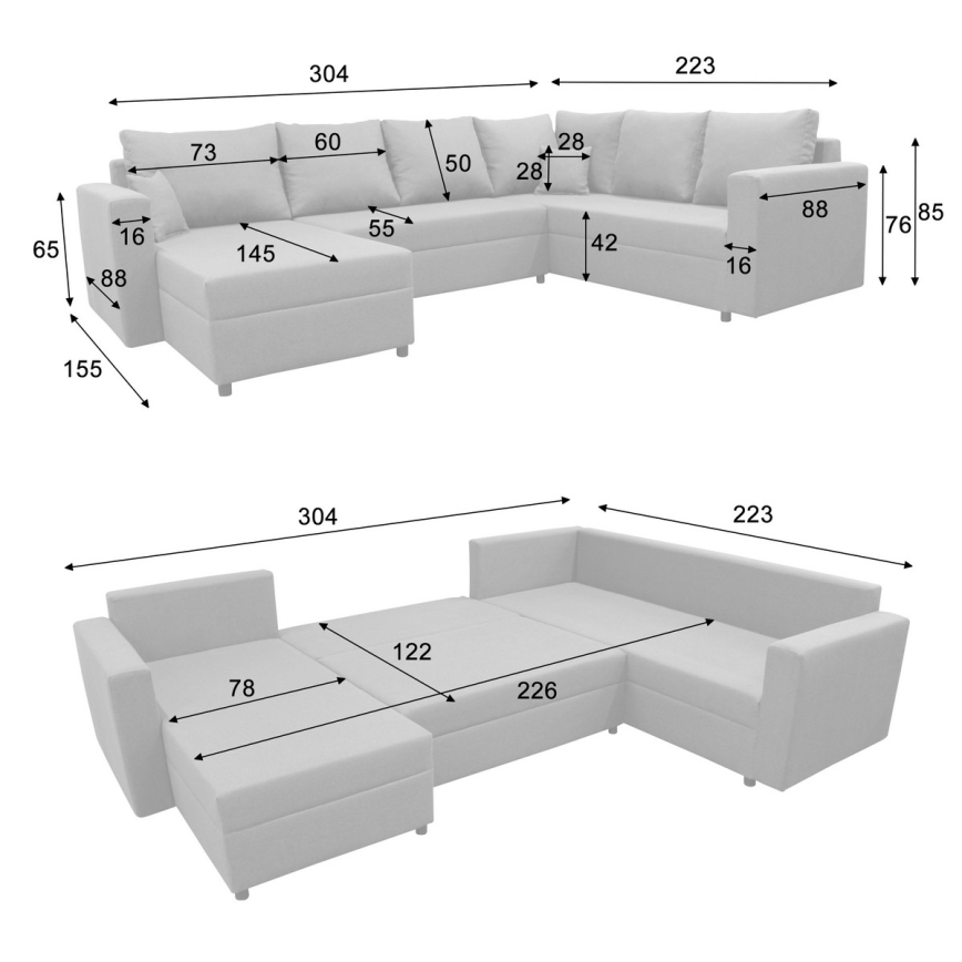 Universelle, ausziehbare U-förmige Eckgarnitur mit Stauraum SEYA, braun