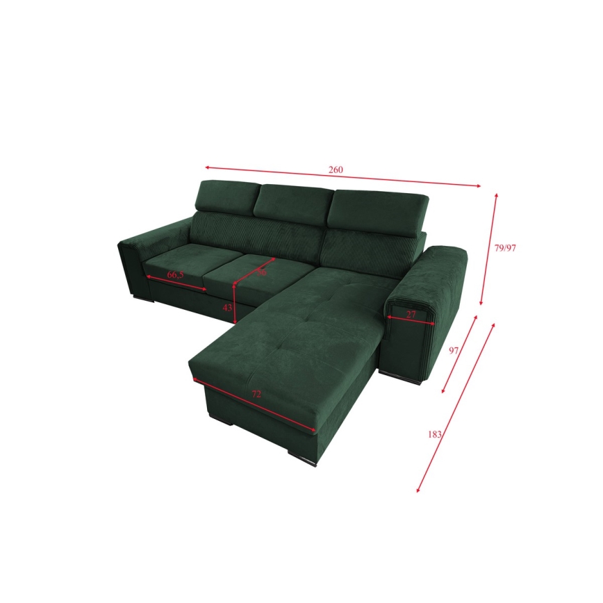 Universelles Eck-Schlafsofa in L-Form mit Stauraum SALVADA grün