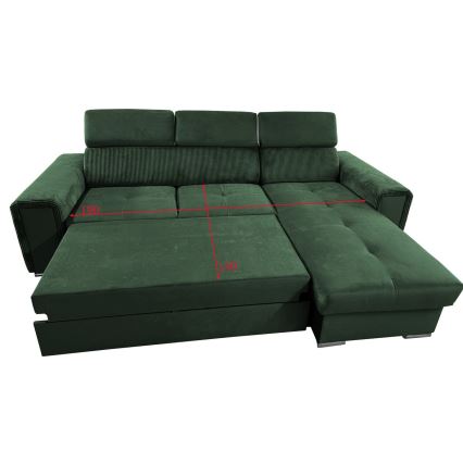 Universelles Eck-Schlafsofa in L-Form mit Stauraum SALVADA grün