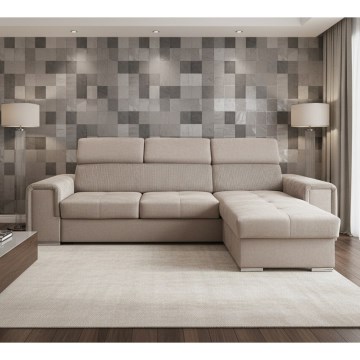 Universelles Ecksofa SALVADA in L-Form mit Schlaffunktion und Stauraum, Beige