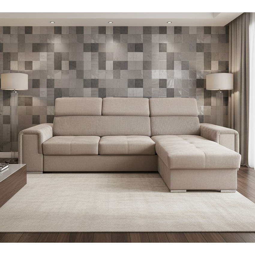 Universelles Ecksofa SALVADA in L-Form mit Schlaffunktion und Stauraum, Beige