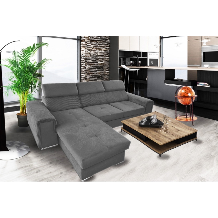 Universelles Eck-Schlafsofa in L-Form mit Stauraum SALVADA, dunkelgrau