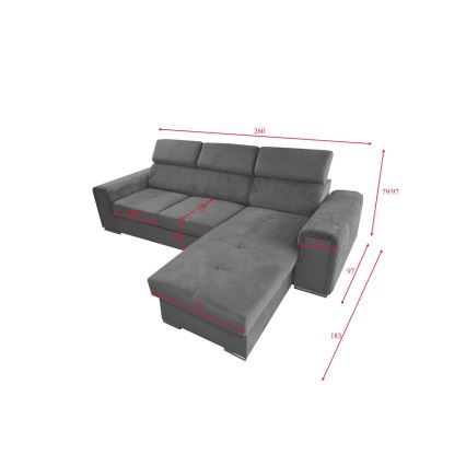 Universelles Eck-Schlafsofa in L-Form mit Stauraum SALVADA, dunkelgrau