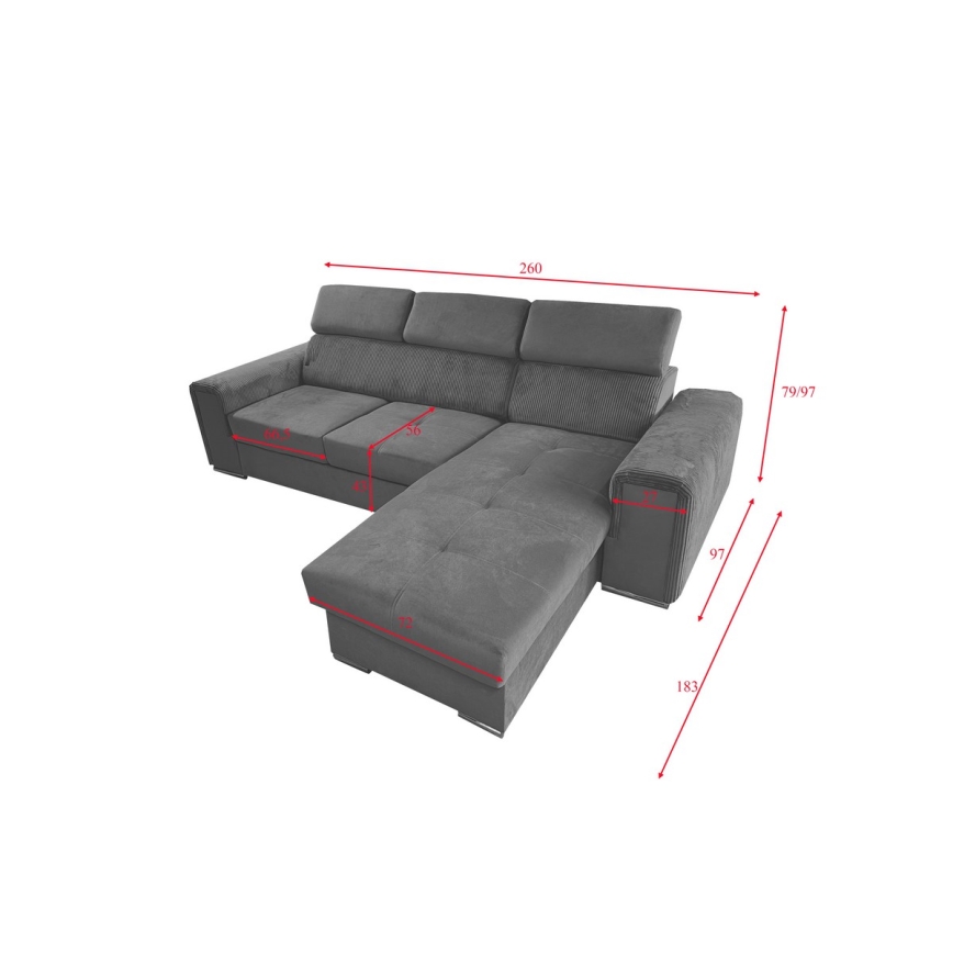 Universelles Eck-Schlafsofa in L-Form mit Stauraum SALVADA, dunkelgrau