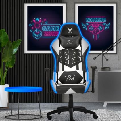 VARR Flash Gaming-Stuhl mit LED-RGB-Hintergrundbeleuchtung + Fernbedienung schwarz/weiß