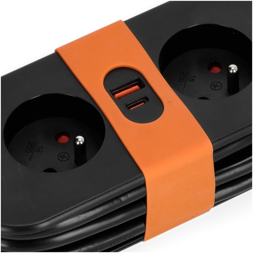 Verlängerungskabel 2-fach + 2x USB, 1,4 m, schwarz