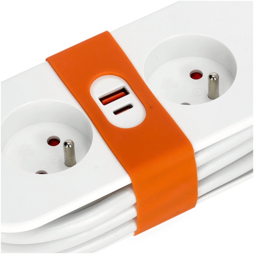 Verlängerungskabel 2-fach + 2x USB 1,4 m Weiß