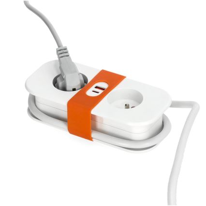 Verlängerungskabel 2-fach + 2x USB 1,4 m Weiß