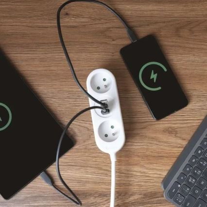 Verlängerungskabel 2-fach + 2x USB-A + USB-C 1,4 m