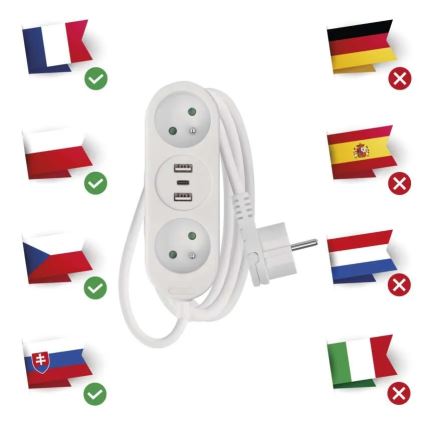 Verlängerungskabel 2-fach + 2x USB-A + USB-C 1,4 m