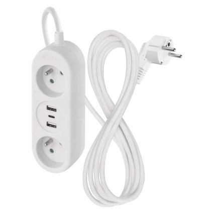 Verlängerungskabel 2-fach + 2x USB-A + USB-C 1,4 m