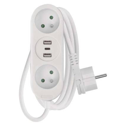 Verlängerungskabel 2-fach + 2x USB-A + USB-C 1,4 m